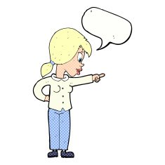 cartoon enthusiastic woman pointing with speech bubble N12