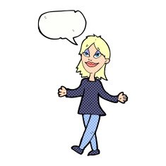 cartoon woman with no worries speech bubble N47
