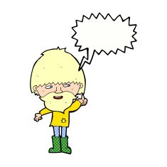 cartoon hippie man in wellington boots with speech bubble N12
