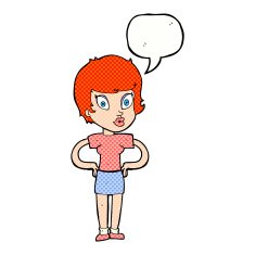 cartoon woman with hands on hips speech bubble N248