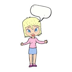 cartoon woman shrugging shoulders with speech bubble N569