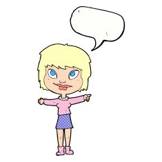 cartoon woman pointing with speech bubble N245