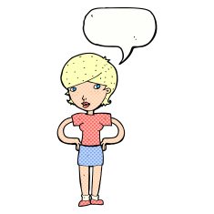 cartoon woman with hands on hips speech bubble N250