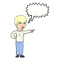 cartoon woman pointing finger of blame with speech bubble N12