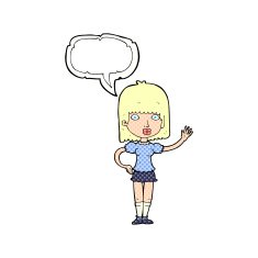 cartoon woman waving with speech bubble N383