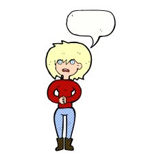 cartoon worried woman with speech bubble N90