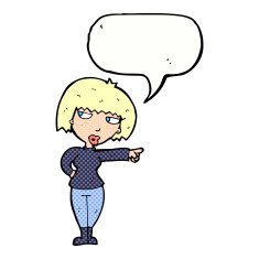 cartoon annoyed woman pointing with speech bubble N12
