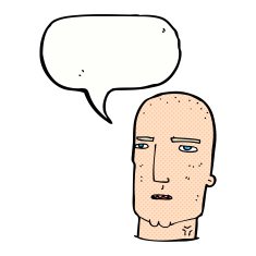 cartoon bald tough guy with speech bubble N23