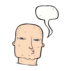 cartoon bald tough guy with speech bubble N24