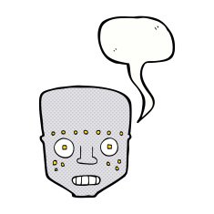cartoon robot head with speech bubble N75