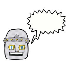 cartoon robot head with speech bubble N76
