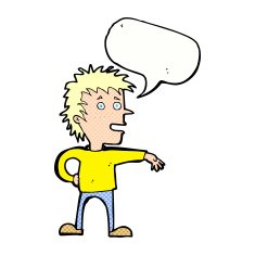 cartoon man making dismissive gesture with speech bubble N24