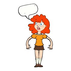 cartoon pretty girl with shocked expression speech bubble N12