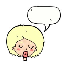 cartoon woman with eyes closed speech bubble N9