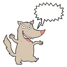 cartoon happy wolf with speech bubble N22