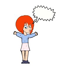 cartoon woman with open arms speech bubble N118