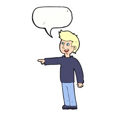 cartoon happy man pointing and laughing with speech bubble N11