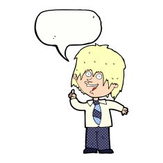cartoon school boy with idea speech bubble N32