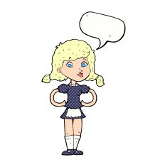 cartoon happy waitress woman with speech bubble N12