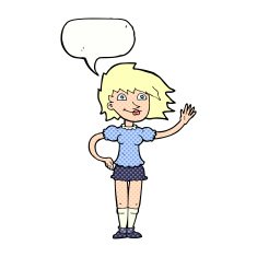 cartoon woman waving with speech bubble N386