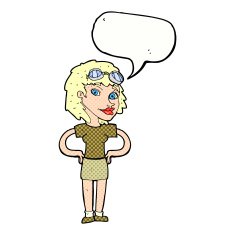 cartoon retro pilot woman with speech bubble N12