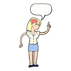 cartoon woman with clever idea speech bubble N11