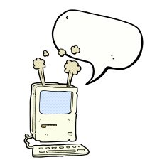 cartoon old computer with speech bubble N34