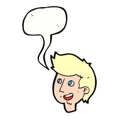 cartoon happy boy face with speech bubble N56