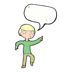 cartoon boy pointing with speech bubble N34