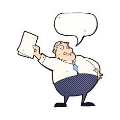cartoon boss waving papers with speech bubble N12