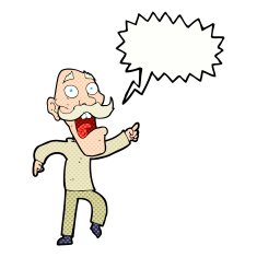 cartoon frightened old man with speech bubble N42