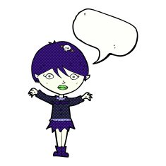 cartoon waving vampire girl with speech bubble N23