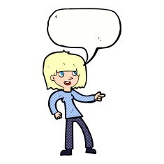 cartoon girl pointing with speech bubble N30