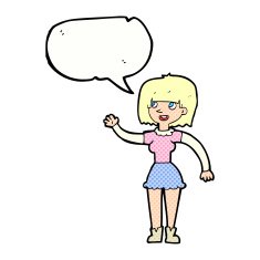 cartoon girl waving with speech bubble N35