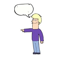 cartoon man pointing with speech bubble N225