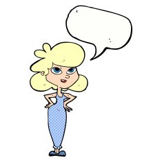 cartoon girl with hands on hips speech bubble N23