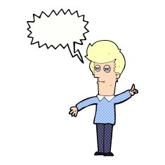 cartoon man narrowing eyes with speech bubble N46
