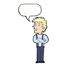 cartoon boy with folded arms speech bubble N21