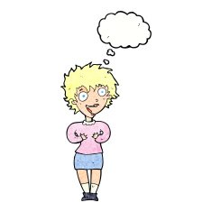 cartoon excited woman with thought bubble N138