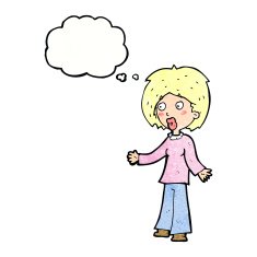 cartoon surprised woman with thought bubble N258