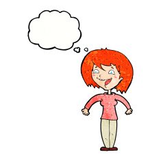 cartoon excited woman with thought bubble N139