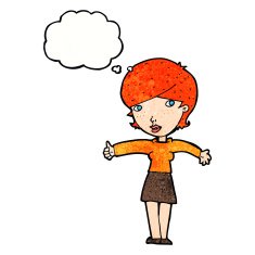 cartoon woman giving thumbs up symbol with thought bubble N72