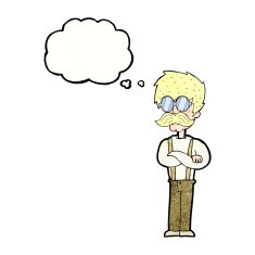 cartoon hipster man with mustache and spectacles thought bu N11