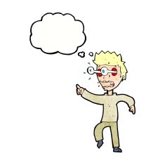 cartoon man with popping out eyes thought bubble N30