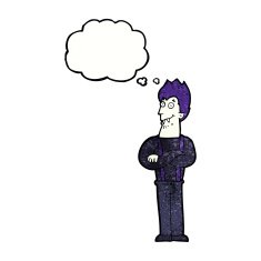 cartoon happy vampire with thought bubble N42