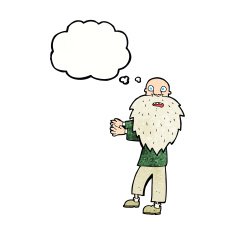 cartoon bearded old man with thought bubble N40