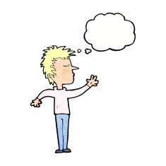 cartoon dismissive man with thought bubble N11