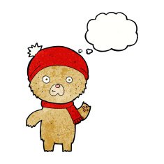 cartoon waving teddy bear with thought bubble N36