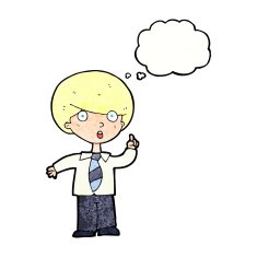 cartoon school boy answering question with thought bubble N52