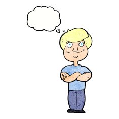 cartoon happy man with thought bubble N477